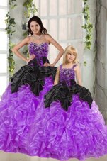 Hot Selling Floor Length Black And Purple Sweet 16 Dress Sweetheart Sleeveless Lace Up