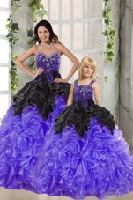 Black And Purple Sleeveless Organza Lace Up Sweet 16 Quinceanera Dress for Military Ball and Sweet 16 and Quinceanera