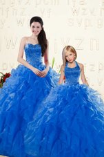 Custom Fit Royal Blue Organza Lace Up Sweetheart Sleeveless Floor Length Vestidos de Quinceanera Beading and Ruffles