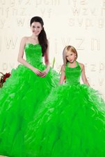 Superior Beading and Ruffles Quinceanera Dress Green Lace Up Sleeveless Floor Length