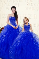 Sophisticated Royal Blue Sleeveless Beading and Ruffles Floor Length Quinceanera Gown