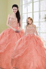 High End Watermelon Red Sweetheart Lace Up Beading and Sequins Sweet 16 Dresses Sleeveless