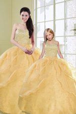 Customized Gold Sweetheart Neckline Beading and Sequins Sweet 16 Dress Sleeveless Lace Up