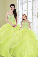 New Style Yellow Green Sweetheart Neckline Beading and Sequins 15 Quinceanera Dress Sleeveless Lace Up