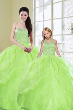 Fashionable Ball Gowns Beading and Sequins Quinceanera Dress Lace Up Organza Sleeveless Floor Length