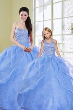 Hot Selling Light Blue Quinceanera Dresses Military Ball and Sweet 16 and Quinceanera and For with Beading Sweetheart Sleeveless Lace Up