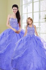 Fashionable Lavender Sweetheart Neckline Beading Quince Ball Gowns Sleeveless Lace Up