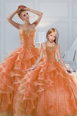 Fantastic Orange Sweet 16 Dress Organza Sleeveless Beading and Ruffled Layers