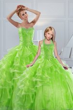 Deluxe Sleeveless Floor Length Beading and Ruffled Layers Lace Up Sweet 16 Dresses with