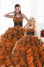 Cute Sweetheart Sleeveless Organza Quinceanera Dress Beading and Appliques and Ruffles Lace Up