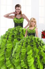 Shining Olive Green Sweetheart Lace Up Beading and Appliques and Ruffles Quince Ball Gowns Sleeveless