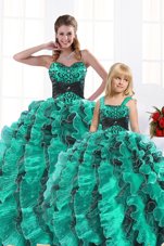 Suitable Floor Length Ball Gowns Sleeveless Turquoise Ball Gown Prom Dress Lace Up