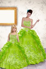 Best Halter Top Yellow Green Taffeta Lace Up 15 Quinceanera Dress Sleeveless Floor Length Beading and Embroidery and Pick Ups