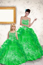 Charming Green Taffeta Lace Up Quinceanera Dress Sleeveless Floor Length Beading and Embroidery and Pick Ups