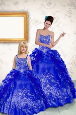 Gorgeous Royal Blue Taffeta Lace Up Strapless Sleeveless Floor Length Quinceanera Gown Beading and Embroidery and Pick Ups