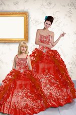 Low Price Pick Ups Ball Gowns Vestidos de Quinceanera Coral Red Strapless Taffeta Sleeveless Floor Length Lace Up
