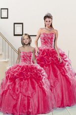 Amazing Coral Red Organza Lace Up 15th Birthday Dress Sleeveless Floor Length Beading and Pick Ups