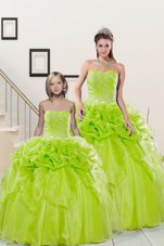 Yellow Green Sweetheart Neckline Beading and Pick Ups Quinceanera Gowns Sleeveless Lace Up