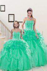 Noble Floor Length Turquoise Quinceanera Gown Organza Sleeveless Beading and Pick Ups