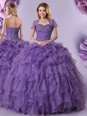 Fabulous Purple Sweet 16 Dresses Military Ball and Sweet 16 and Quinceanera and For with Beading and Ruffles Sweetheart Sleeveless Lace Up