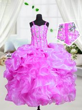 Best Ball Gowns Little Girls Pageant Gowns Purple Spaghetti Straps Organza Sleeveless Floor Length Lace Up