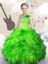 Inexpensive Beading and Ruffles Kids Pageant Dress Lace Up Sleeveless Floor Length