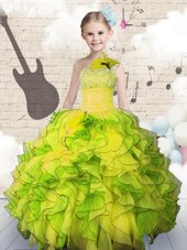 Classical Strapless Sleeveless Organza Little Girls Pageant Dress Wholesale Beading and Ruffles Lace Up