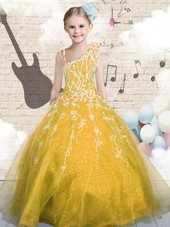 Admirable Floor Length Orange Little Girls Pageant Dress Wholesale Asymmetric Sleeveless Lace Up
