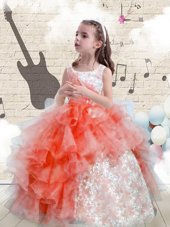 Dazzling Scoop Sleeveless Organza Child Pageant Dress Beading and Ruffles Lace Up