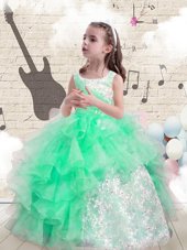 Attractive Apple Green Lace Up Scoop Beading and Ruffles Kids Formal Wear Organza Sleeveless