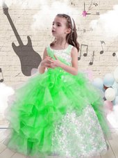 Fancy Organza Lace Up Bateau Sleeveless Floor Length Little Girls Pageant Dress Wholesale Beading and Ruffles