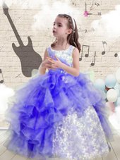 Enchanting Scoop Sleeveless Lace Up Floor Length Beading and Ruffles Little Girls Pageant Dress Wholesale