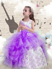 Dramatic Eggplant Purple Lace Up Scoop Beading and Ruffled Layers Little Girls Pageant Dress Wholesale Organza Sleeveless