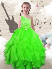 Fashionable Organza One Shoulder Sleeveless Lace Up Beading and Ruffles Kids Pageant Dress in