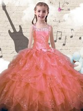 Halter Top Floor Length Ball Gowns Sleeveless Pink Child Pageant Dress Lace Up