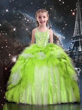 Beauteous Beading and Ruffled Layers Girls Pageant Dresses Apple Green Lace Up Sleeveless Floor Length