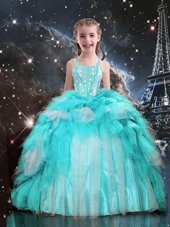 Perfect Sleeveless Lace Up Floor Length Beading and Ruffles Kids Pageant Dress