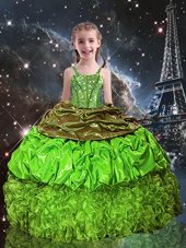 High Quality Spaghetti Straps Sleeveless Little Girl Pageant Dress Floor Length Beading and Ruffles and Pick Ups Organza