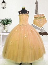 Custom Fit Sleeveless Zipper Floor Length Beading and Appliques Little Girl Pageant Gowns