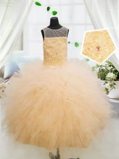 Dramatic Scoop Orange Sleeveless Tulle Zipper Pageant Gowns For Girls for Party and Wedding Party