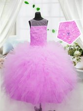 Scoop Sleeveless Zipper Little Girl Pageant Dress Hot Pink Tulle