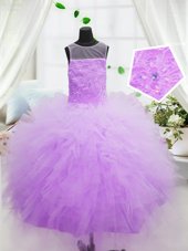 Customized Scoop Hot Pink Ball Gowns Ruffles Kids Pageant Dress Zipper Organza Sleeveless Floor Length