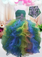 Best Multi-color Sleeveless Organza Zipper Little Girls Pageant Dress Wholesale for Party and Wedding Party