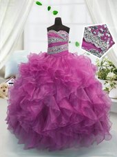 Affordable Purple Little Girls Pageant Dress Party and Wedding Party and For with Beading and Ruffles Sweetheart Sleeveless Lace Up
