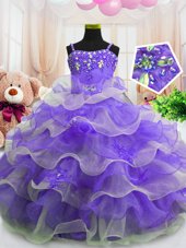 Most Popular Ruffled Floor Length Ball Gowns Sleeveless Eggplant Purple Pageant Gowns For Girls Zipper