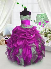 Wonderful Sleeveless Beading and Ruffles and Pick Ups Lace Up Little Girls Pageant Gowns