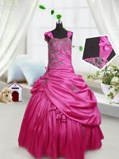 Superior Sleeveless Lace Up Floor Length Beading and Pick Ups Little Girl Pageant Gowns