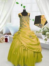 Glorious Pick Ups Ball Gowns Little Girl Pageant Dress Gold Straps Satin Sleeveless Floor Length Lace Up