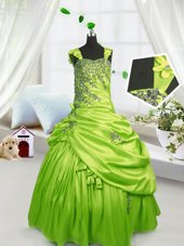 Pick Ups Yellow Green Sleeveless Satin Lace Up Little Girls Pageant Dress Wholesale for Party and Wedding Party