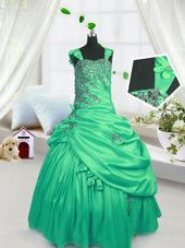 Floor Length Lace Up Pageant Gowns For Girls Green and In for Party and Wedding Party with Beading and Pick Ups